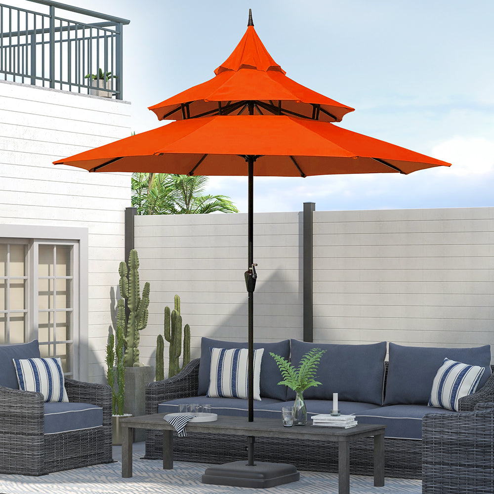 9ft Pagoda Patio Umbrella with Crank and Steel Frame