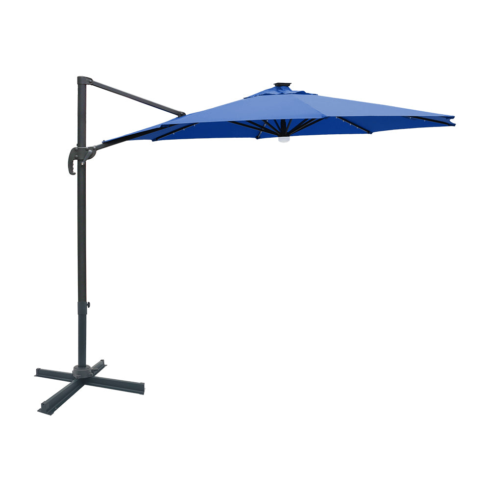 10 ft Cantilever Umbrella With Solar Powered LED 360 degrees Rotation Aluminum