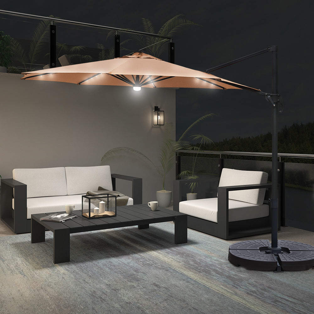 10 ft Cantilever Umbrella With Solar Powered LED 360 degrees Rotation – Maypex 10 ft Cantilever Umbrella With Solar Powered LED 360 degrees Rotation – Maypex