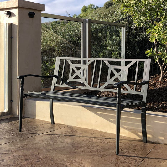 Steel Garden Bench With Geometric Design