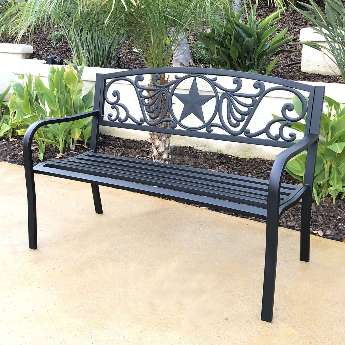 Steel Garden Bench with Star Design