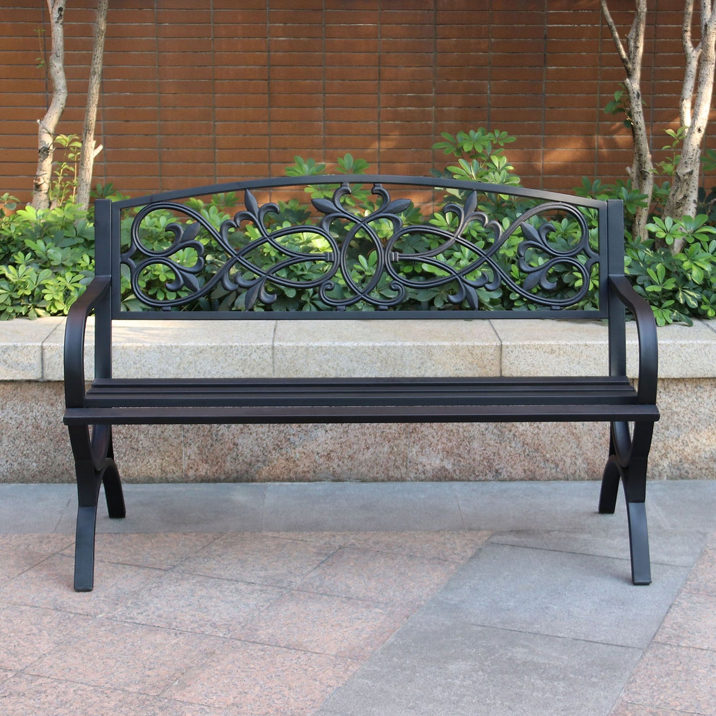 Steel Garden Bench with Ornate Design