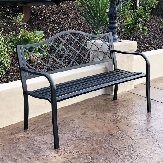 Steel Garden Bench With Cross Pattern Design
