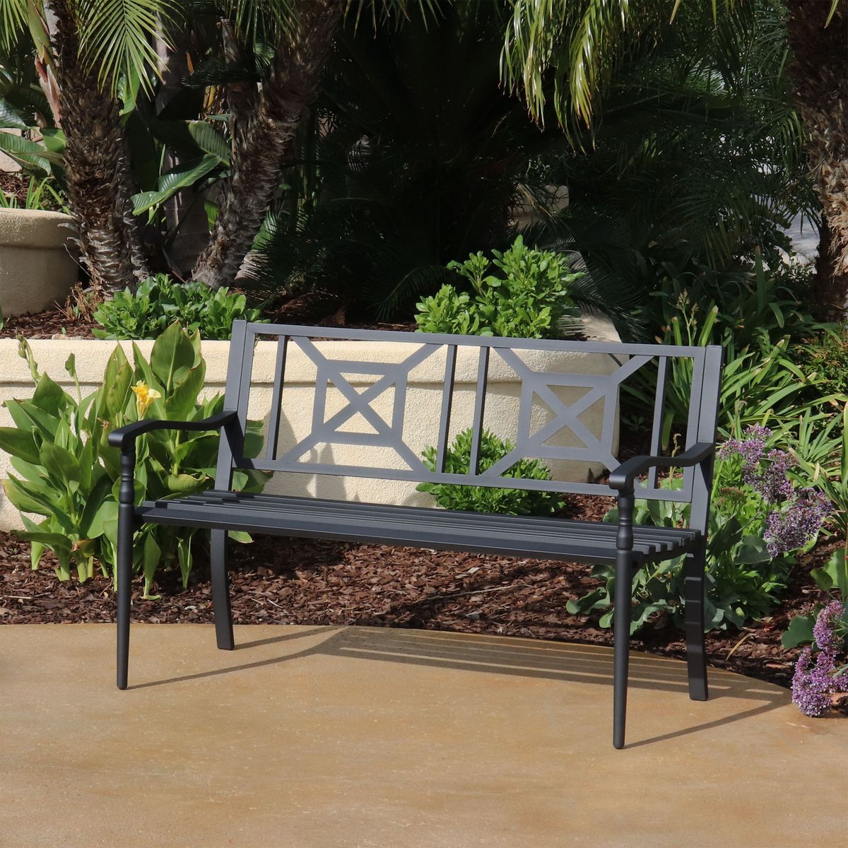 Steel Garden Bench With Geometric Design