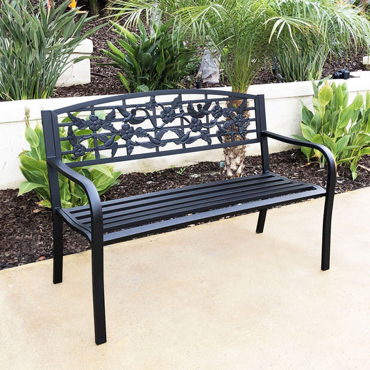 Steel Garden Bench With Birds and Flower Design