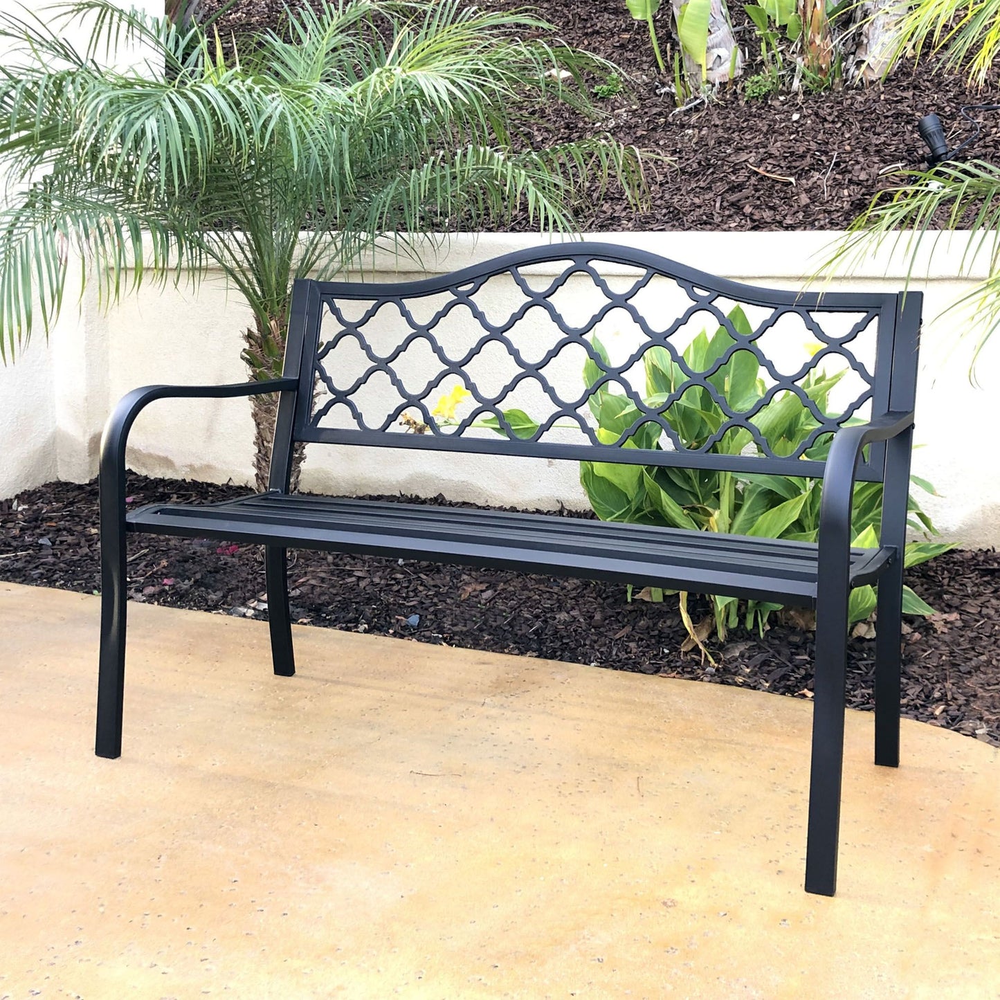 Steel Garden Bench With Cross Pattern Design