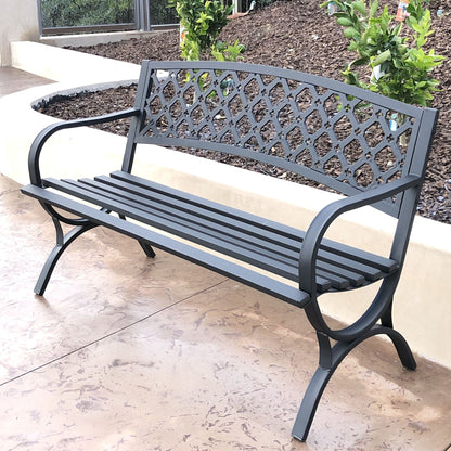 Steel Garden Bench with Lattice Design