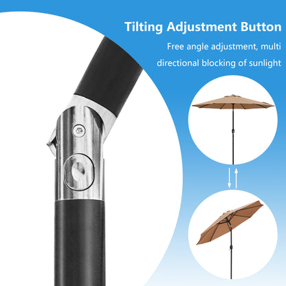 9 Ft Patio Umbrella w Solar Lights