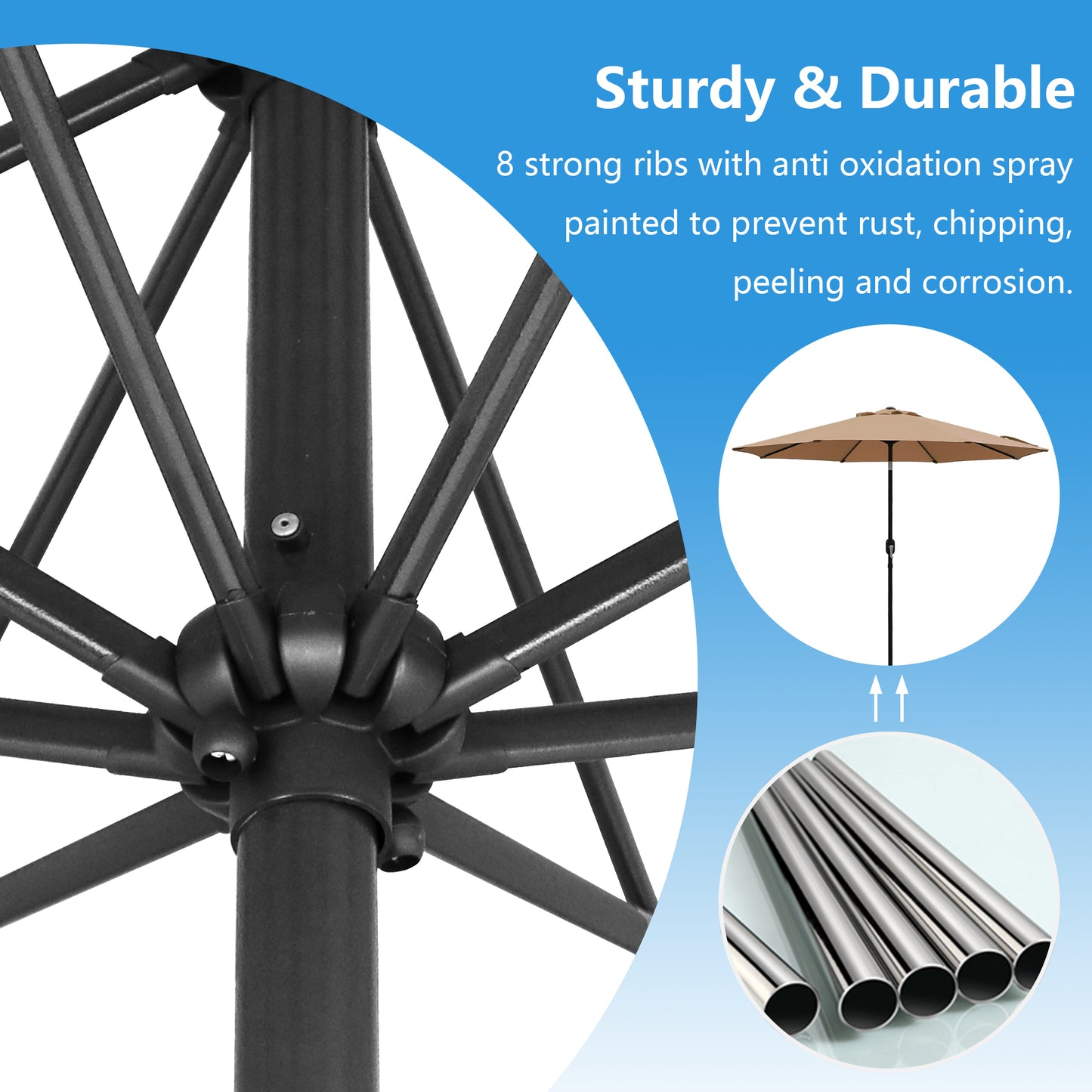 9 Ft Patio Umbrella w Solar Lights