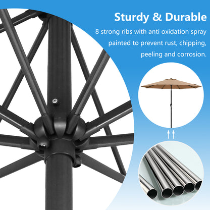 9 Ft Patio Umbrella w Solar Lights