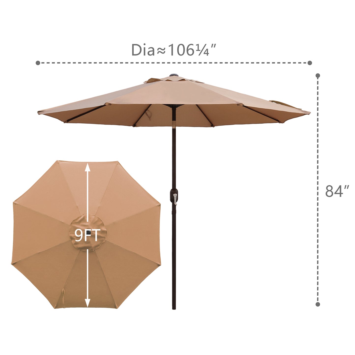 9 Ft Patio Umbrella w Solar Lights