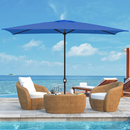 aegean blue rectangular patio umbrella Light and White 9 Foot Greek Key Market Crank Outdoor a removable cap for easy cleaning 10x6.5ft Rectangle Patio Umbrella with