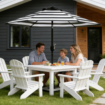 9 Ft Black and White Stripe Patio Umbrella with Crank and Steel Frame