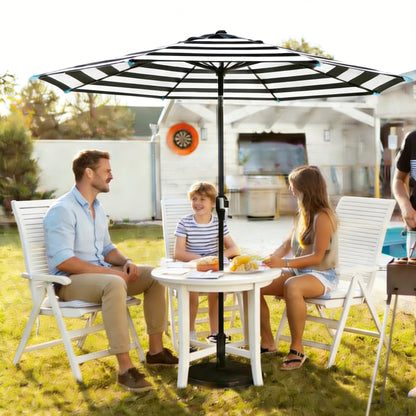 9 Ft Black and White Stripe Patio Umbrella with Crank and Steel Frame