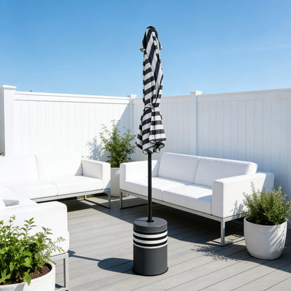 9 Ft Black and White Stripe Patio Umbrella with Crank and Steel Frame