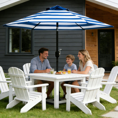 9 Ft Blue and White Stripe Patio Umbrella with Crank and Steel Frame
