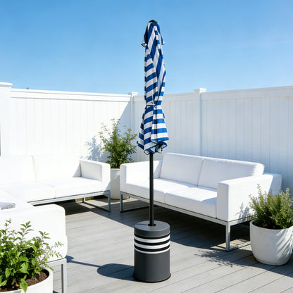 9 Ft Blue and White Stripe Patio Umbrella with Crank and Steel Frame