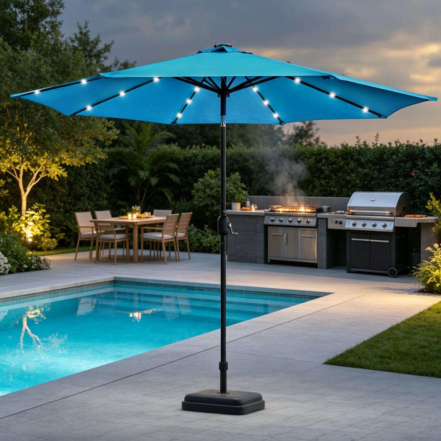 9 Ft Patio Umbrella w Solar Lights