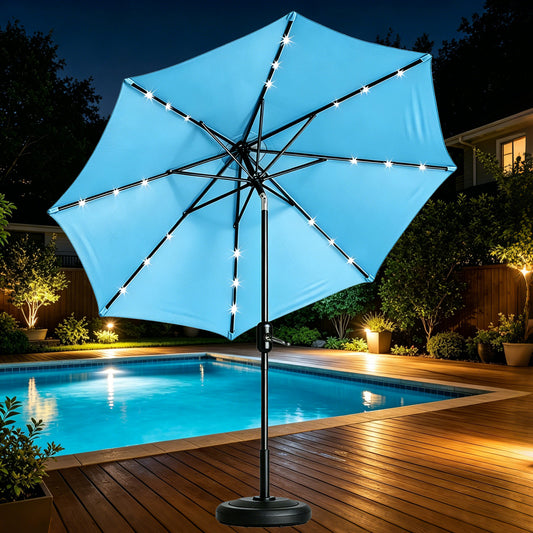 9 Ft Patio Umbrella w Solar Lights