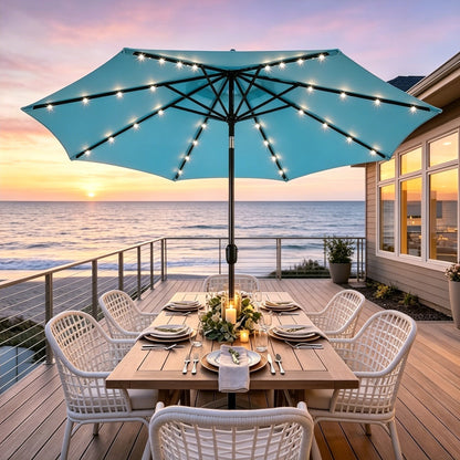 9 Ft Patio Umbrella w Solar Lights