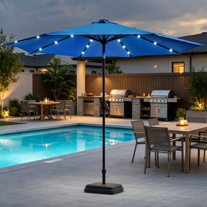 9 Ft Patio Umbrella w Solar Lights