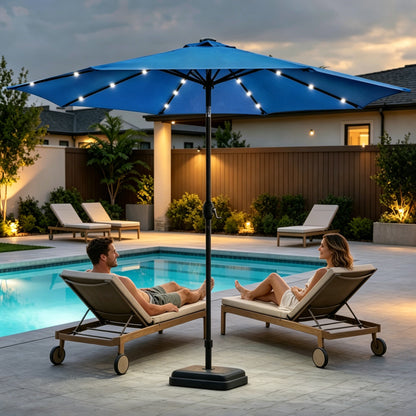 9 Ft Patio Umbrella w Solar Lights