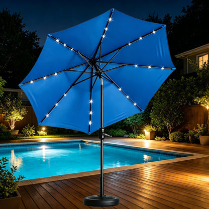 9 Ft Patio Umbrella w Solar Lights