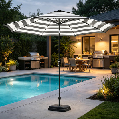 9 Ft Patio Umbrella w Solar Lights