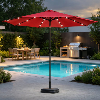 9 Ft Patio Umbrella w Solar Lights