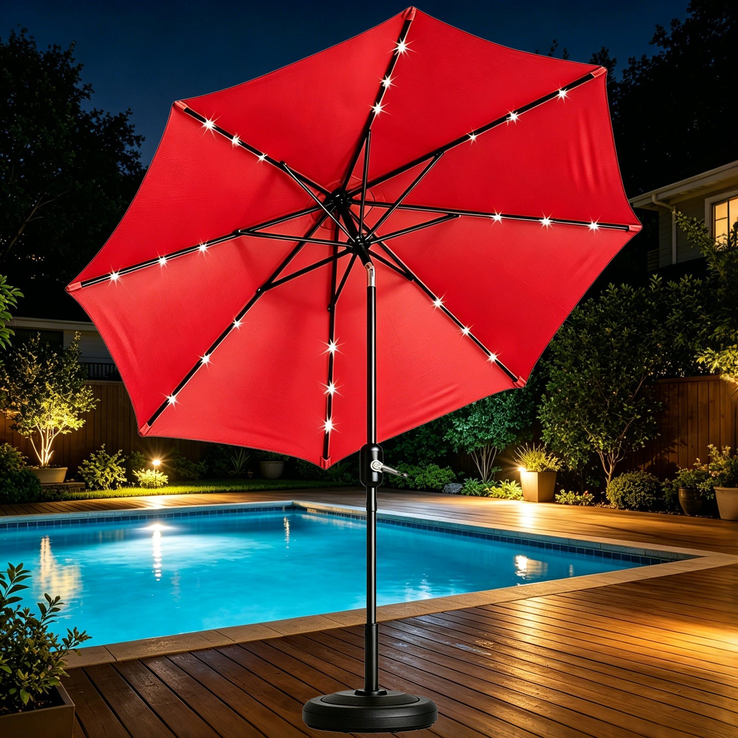 9 Ft Patio Umbrella w Solar Lights