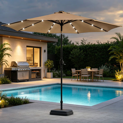 9 Ft Patio Umbrella w Solar Lights