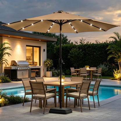 9 Ft Patio Umbrella w Solar Lights