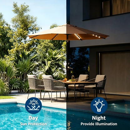 9 Ft Patio Umbrella w Solar Lights