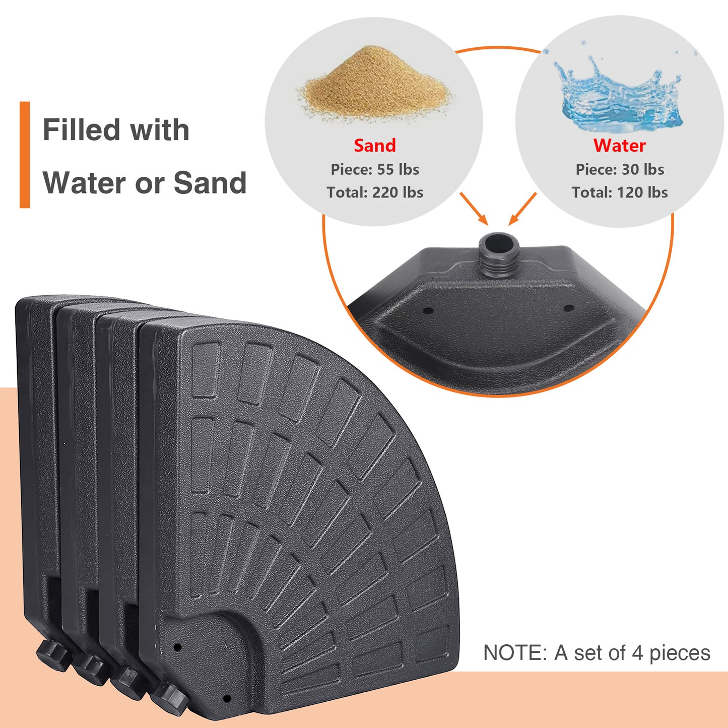 Round Cantilever Patio Umbrella Base, Offset Umbrella Base, Water and Sand Fillable
