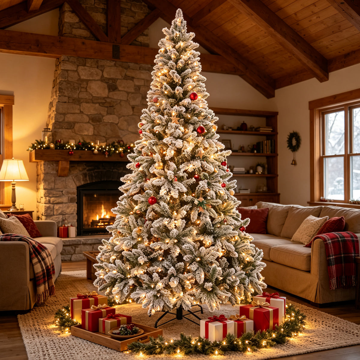 Pre-Lit Flocked Artificial Christmas Tree (Free Shipping)