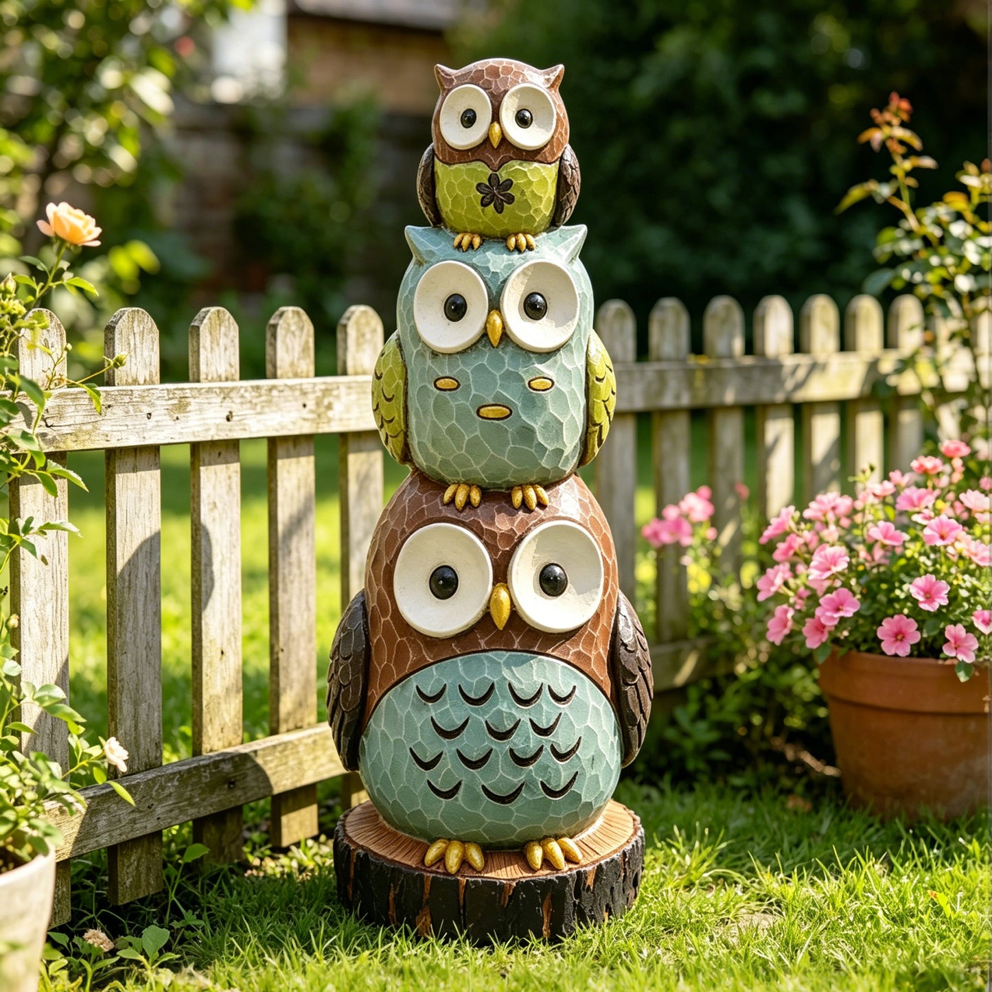 18 in. H Stacking Owls Sculpture Statue