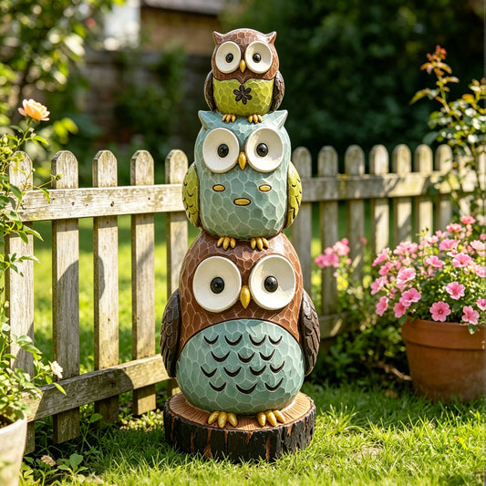 18 in. H Stacking Owls Sculpture Statue