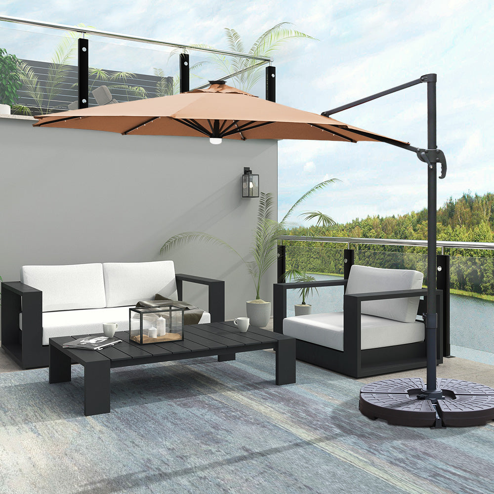 10 ft Cantilever Umbrella With Solar Powered LED 360 degrees Rotation – Maypex 10 ft Cantilever Umbrella With Solar Powered LED 360 degrees Rotation – Maypex