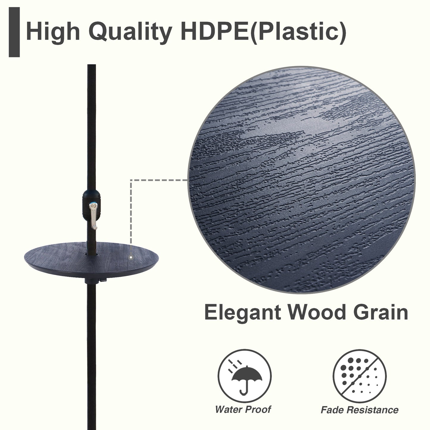 20 in. Outdoor Umbrella Table Top in Black