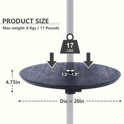 20 in. Outdoor Umbrella Table Top in Black