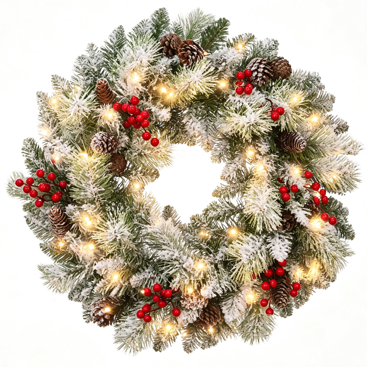 24'' Pre-Lit Flocked Christmas Wreath (Free Shipping)