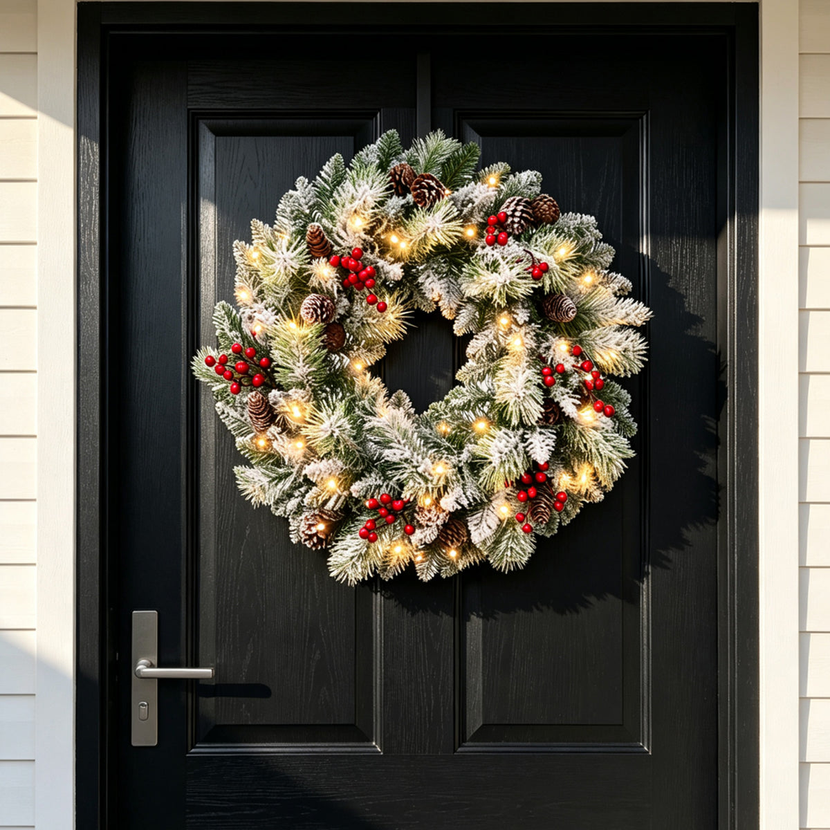 24'' Pre-Lit Flocked Christmas Wreath (Free Shipping)