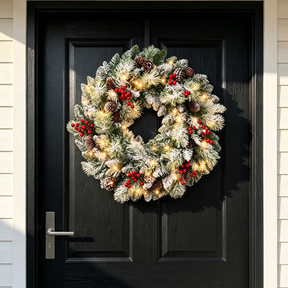 24'' Pre-Lit Flocked Christmas Wreath (Free Shipping)