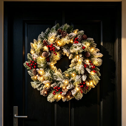 24'' Pre-Lit Flocked Christmas Wreath (Free Shipping)