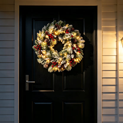 24'' Pre-Lit Flocked Christmas Wreath (Free Shipping)