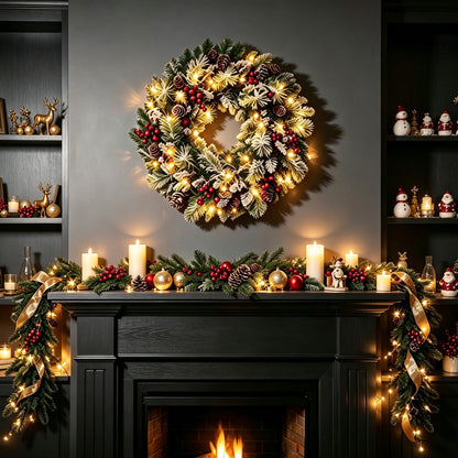 24'' Pre-Lit Flocked Christmas Wreath (Free Shipping)