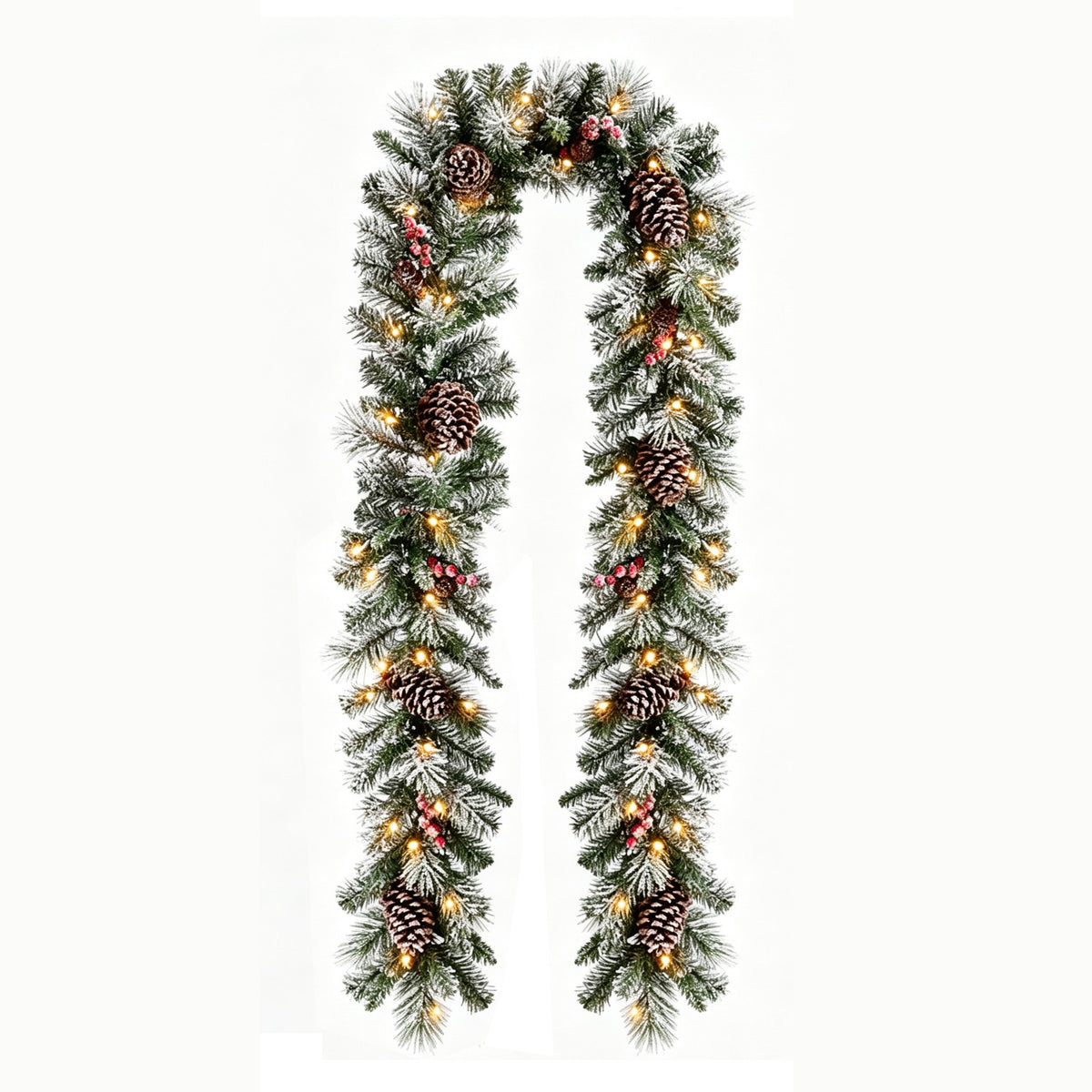 9FT Artificial Christmas Garland with Warm White LED Lights