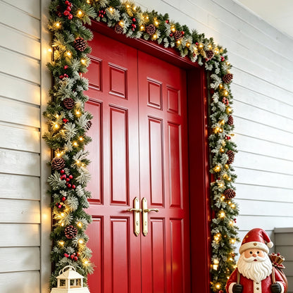 9FT Artificial Christmas Garland with Warm White LED Lights