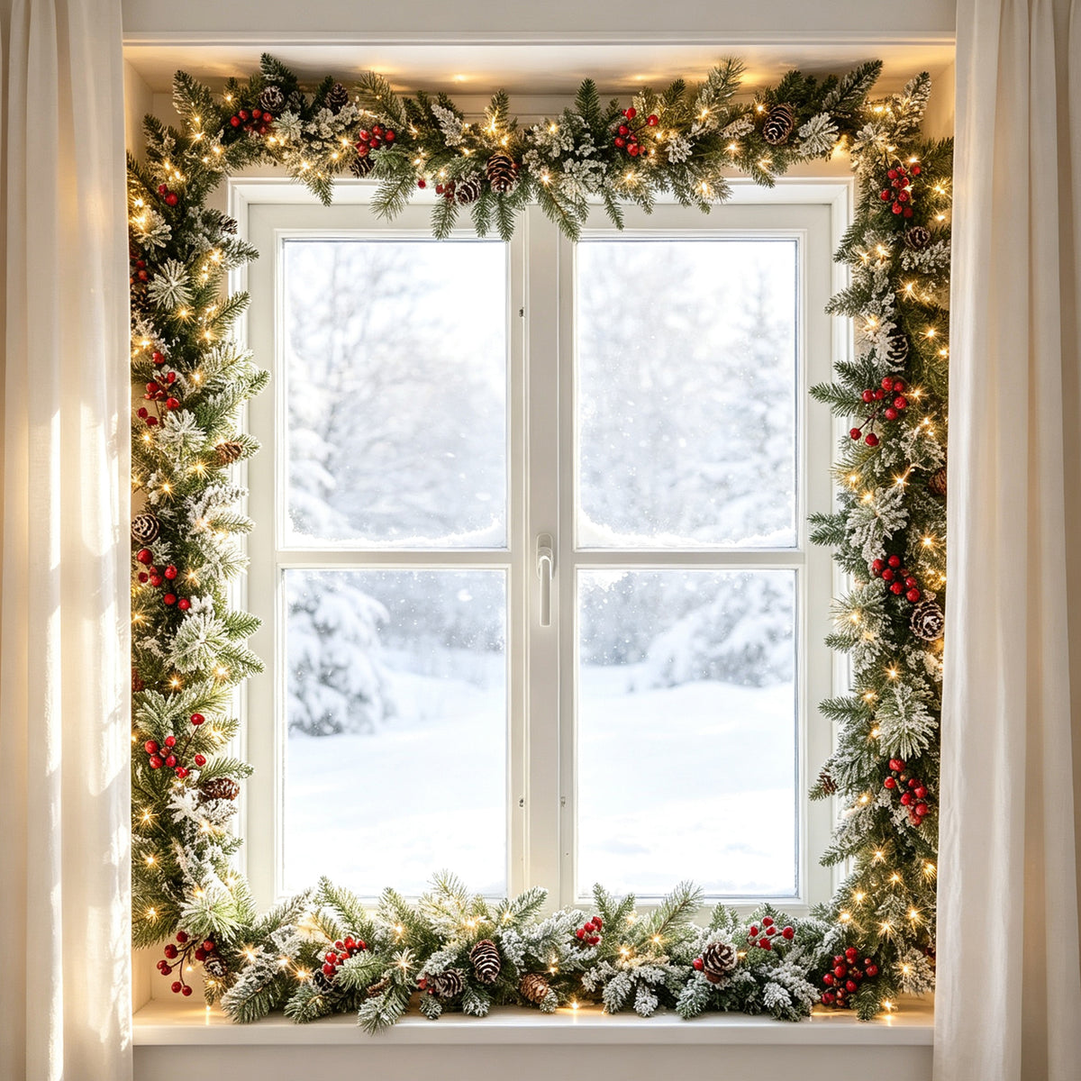 9FT Artificial Christmas Garland with Warm White LED Lights