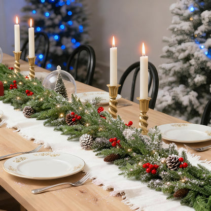 9FT Artificial Christmas Garland with Warm White LED Lights